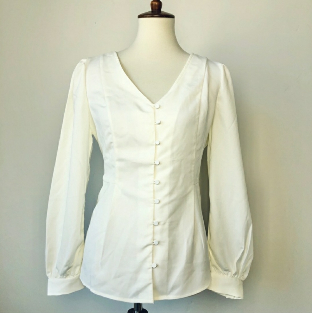 Modcloth Ivory Button Front Tie-back blouse